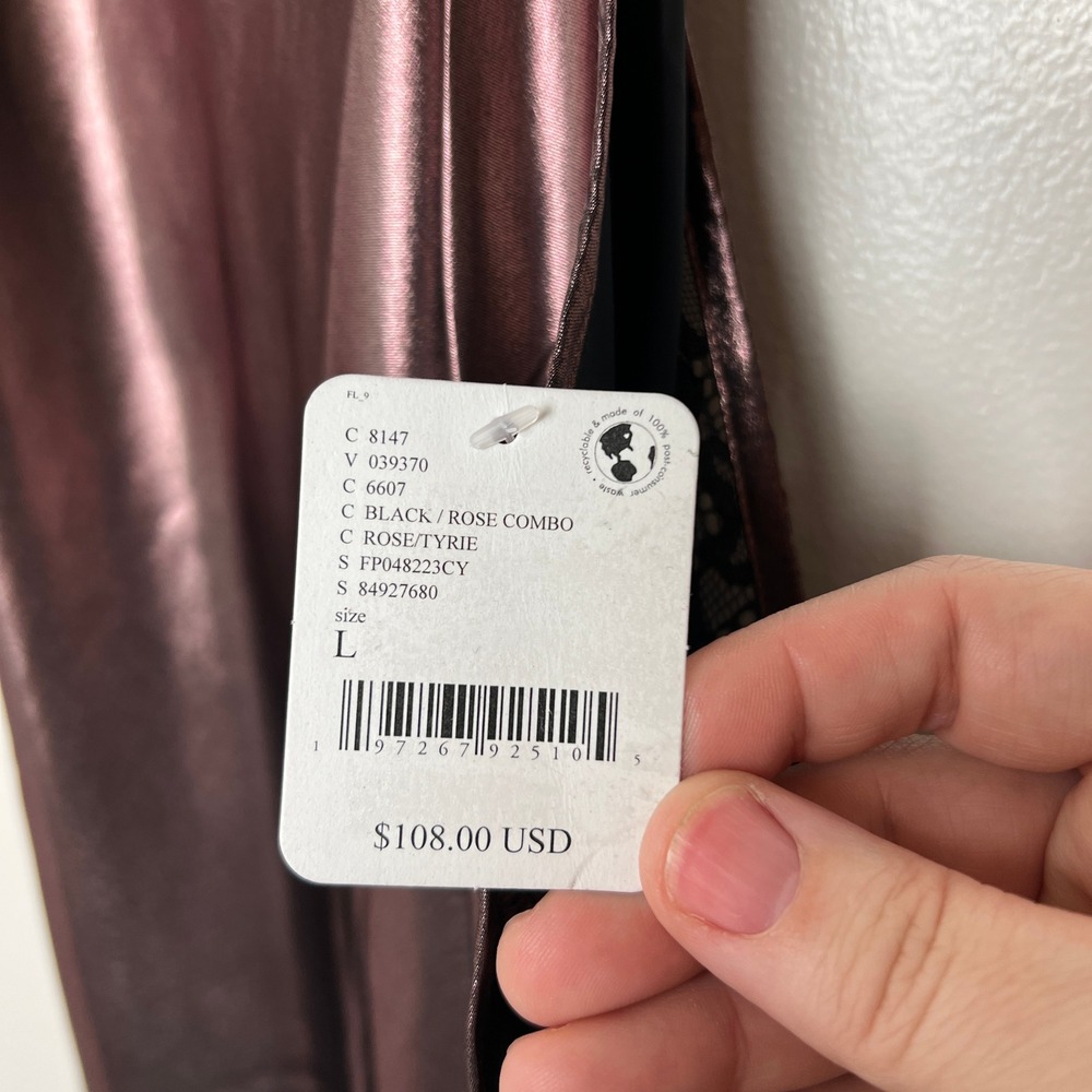 Intimately Free People L Sunset Shimmer Satin Midi Slip‎ Dress Rose Metallic - Picture 7 of 8